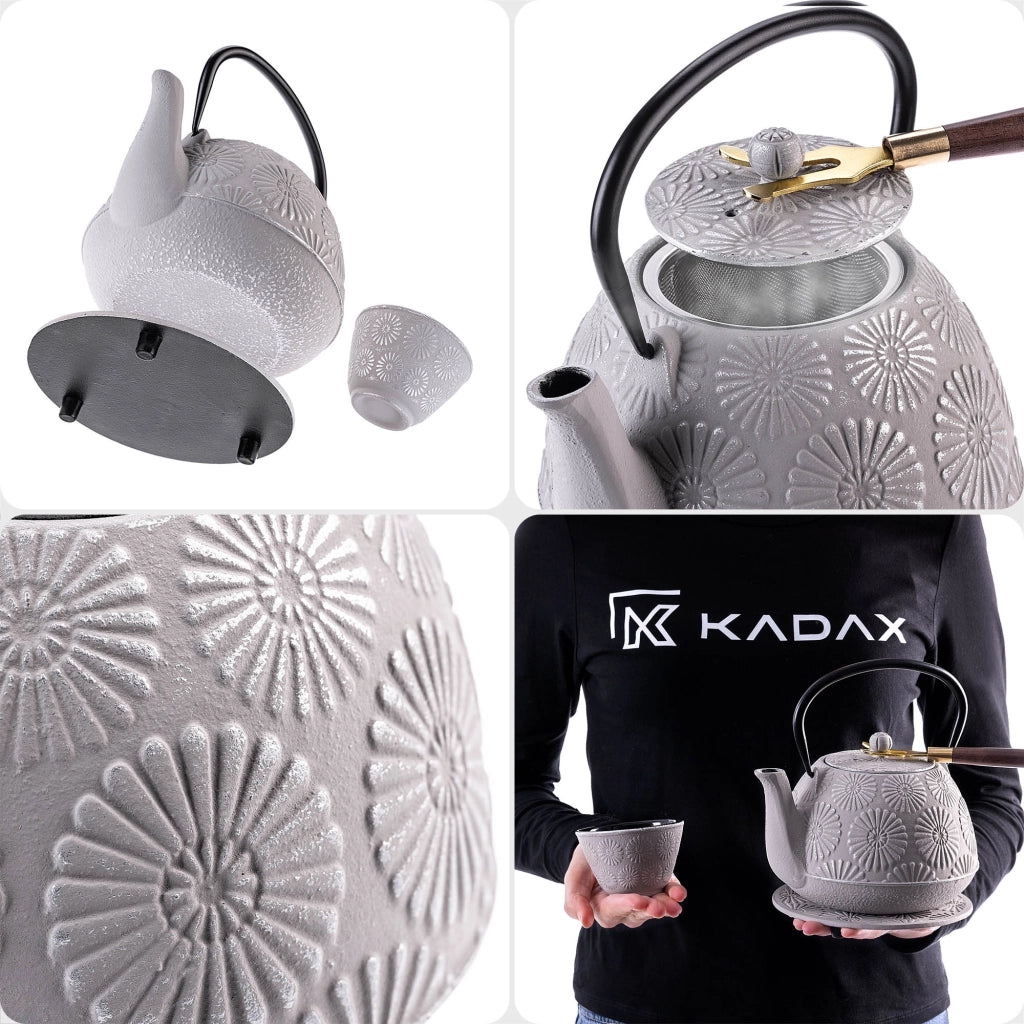 Teiera/Brocca in ghisa KADAX, ideale per tisane, 1100 ml, 4 tazze, colore grigio.