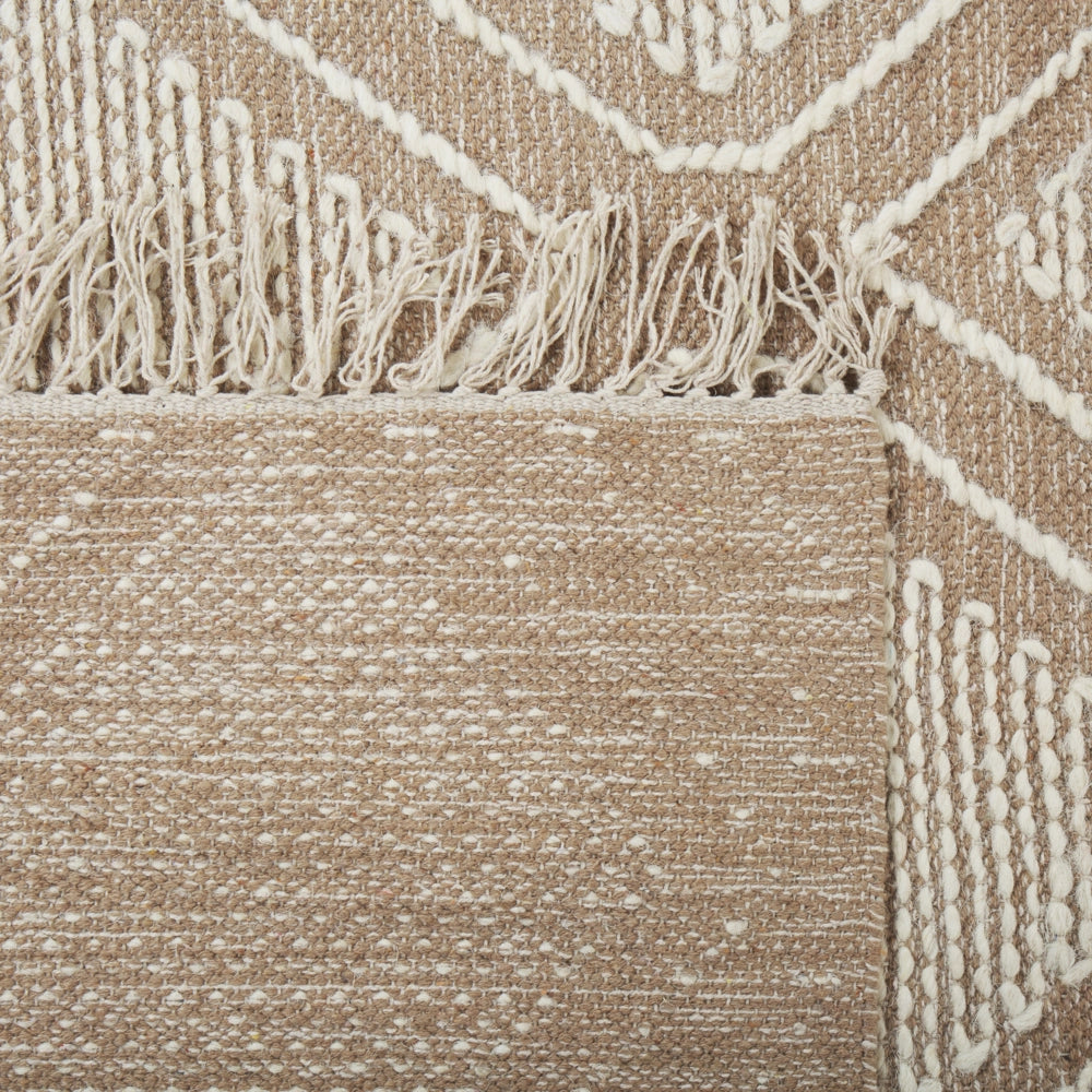 Tappeto in cotone bianco beige 80 x 150 cm motivo geometrico nappe tribali orientali