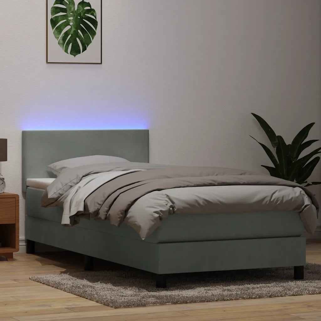 Letto a Molle con Materasso e LED Grigio Chiaro 80x210 cm Velluto 3316665