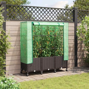Vaso da Giardino con Copertura per Serra e Ruote 3 pz Marrone 3423066