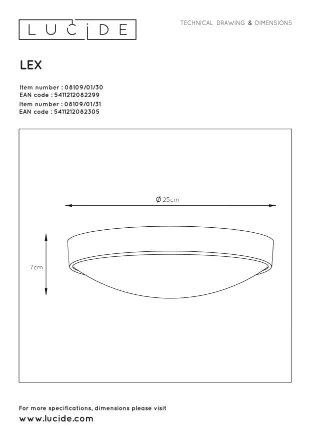 Plafoniera Lucide Lex bianca 25 cm E27 40W IP20 08109/01/31