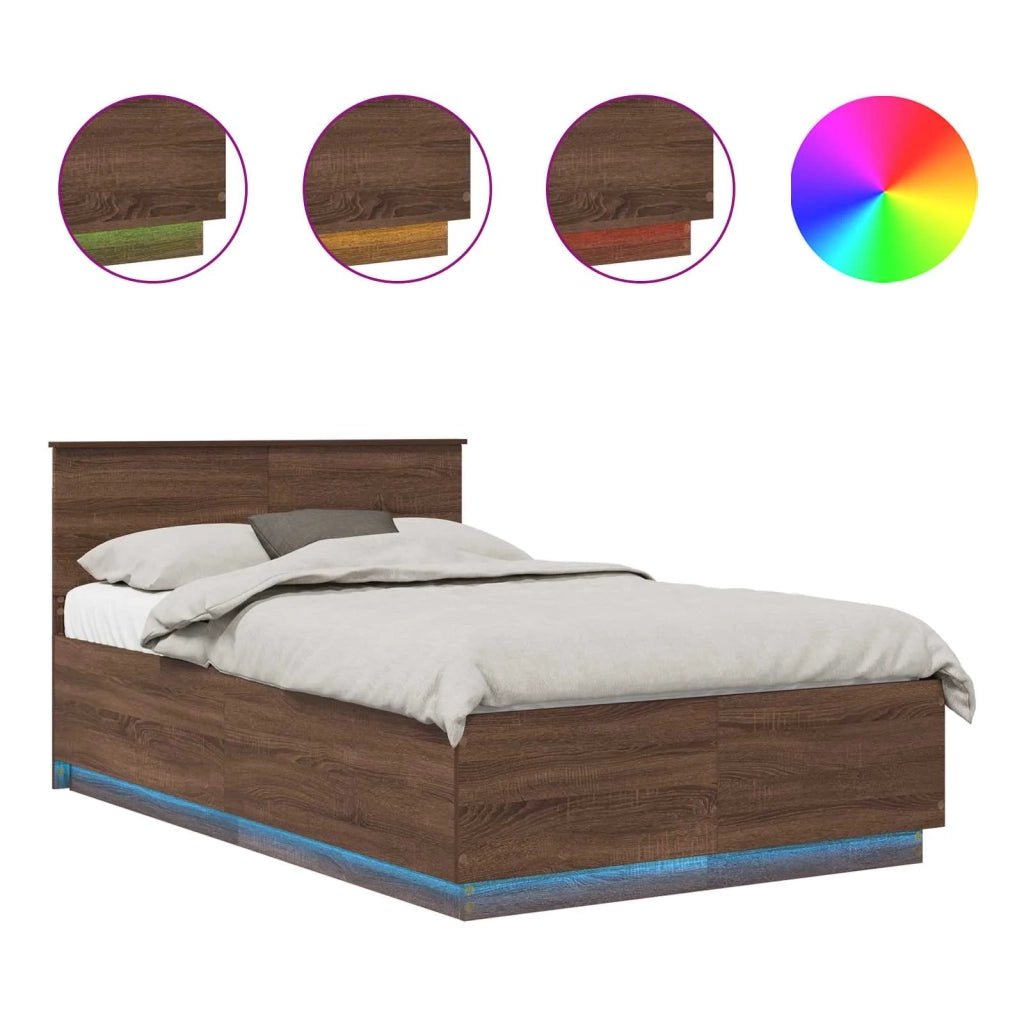 Struttura del letto con strisce LED Rovere Marrone 135 x 190 cm 3408088