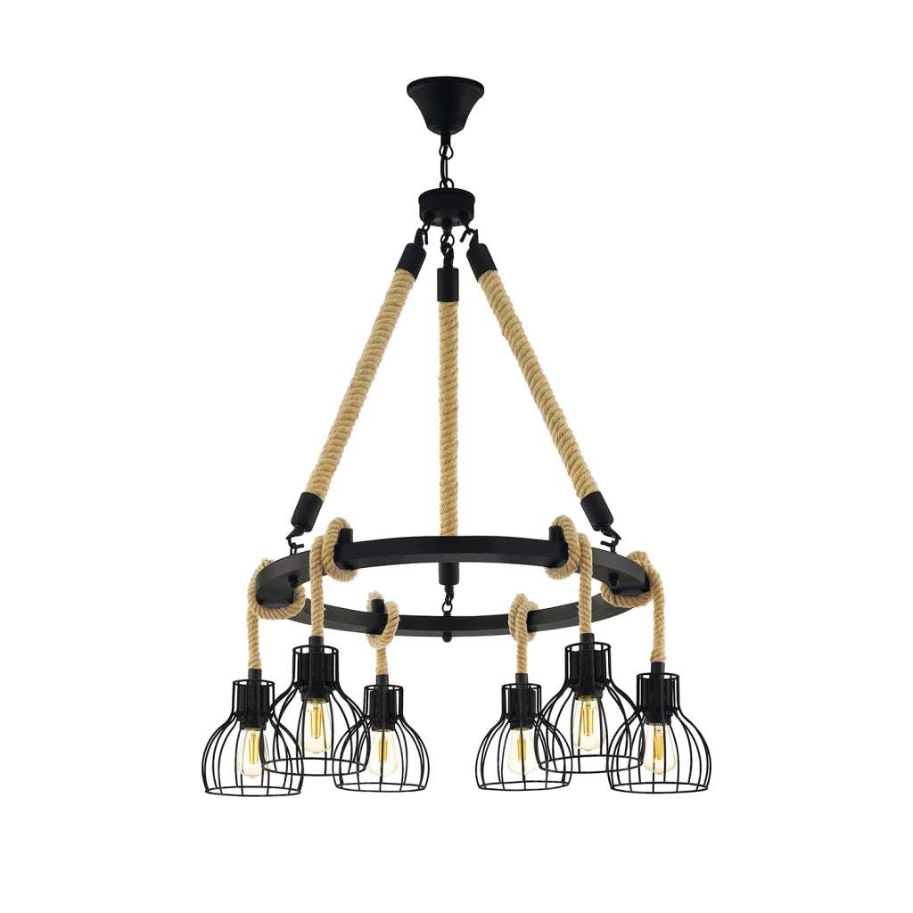 Lampadario A Sospensione Vintage Rampside Acciaio Nero 6 Luci E27