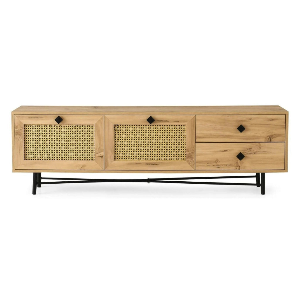 Mobile porta TV Apollinare, Credenza da soggiorno, Armadio basso per TV, Base parete attrezzata, 180x40h60 cm, Quercia e Nero