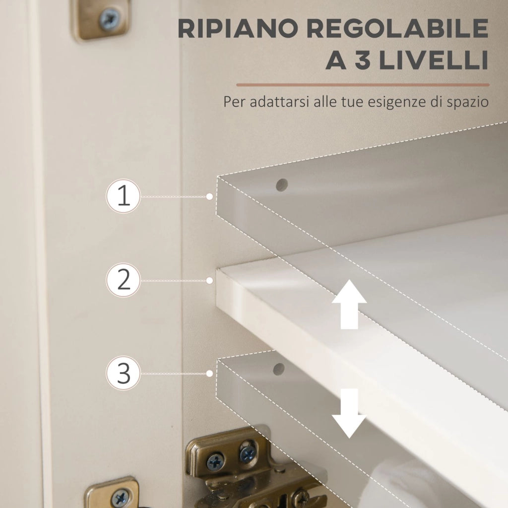 Credenza Buffet 117x35x80 cm con 2 Cassetti e 2 Armadietti in Legno Bianco e color Legno