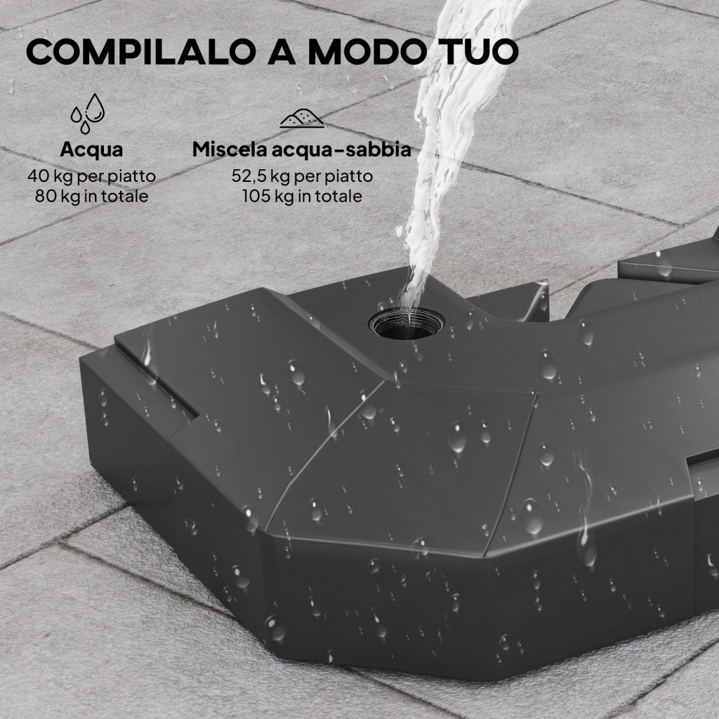 Set 2 Pesi Riempibili per Base per Ombrellone a Sbalzo 101x101x12cm in HDPE Nero
