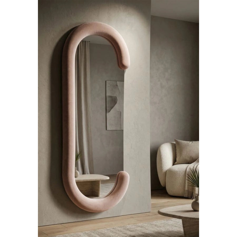 Specchio Da Muro Chantal Velluto Rosa cm 60x7x160