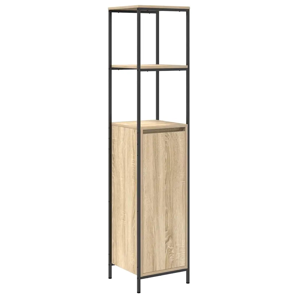 Set di mobili per il bagno con porta 5 pcs Rovere Sonoma e Nero 3328385