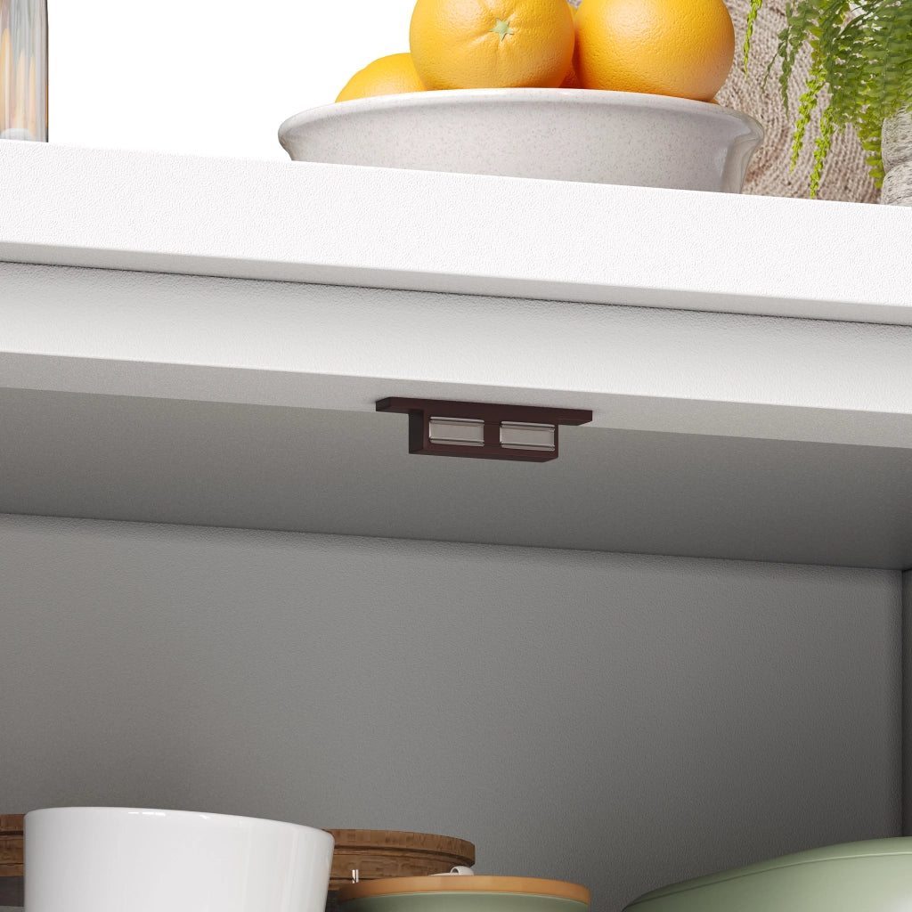 Credenza alta da cucina con due ante, cinque cassetti e ripiani in MDF e PB bianca 80 × 40 × 140 cm
