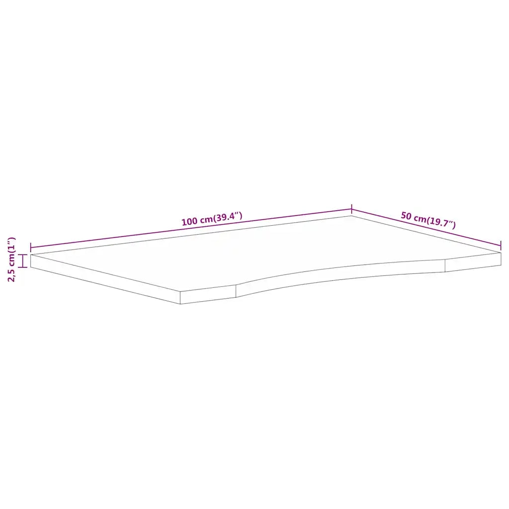 Piano Scrivania con Curva 100x50x2,5cm Massello Grezzo di Mango 370179