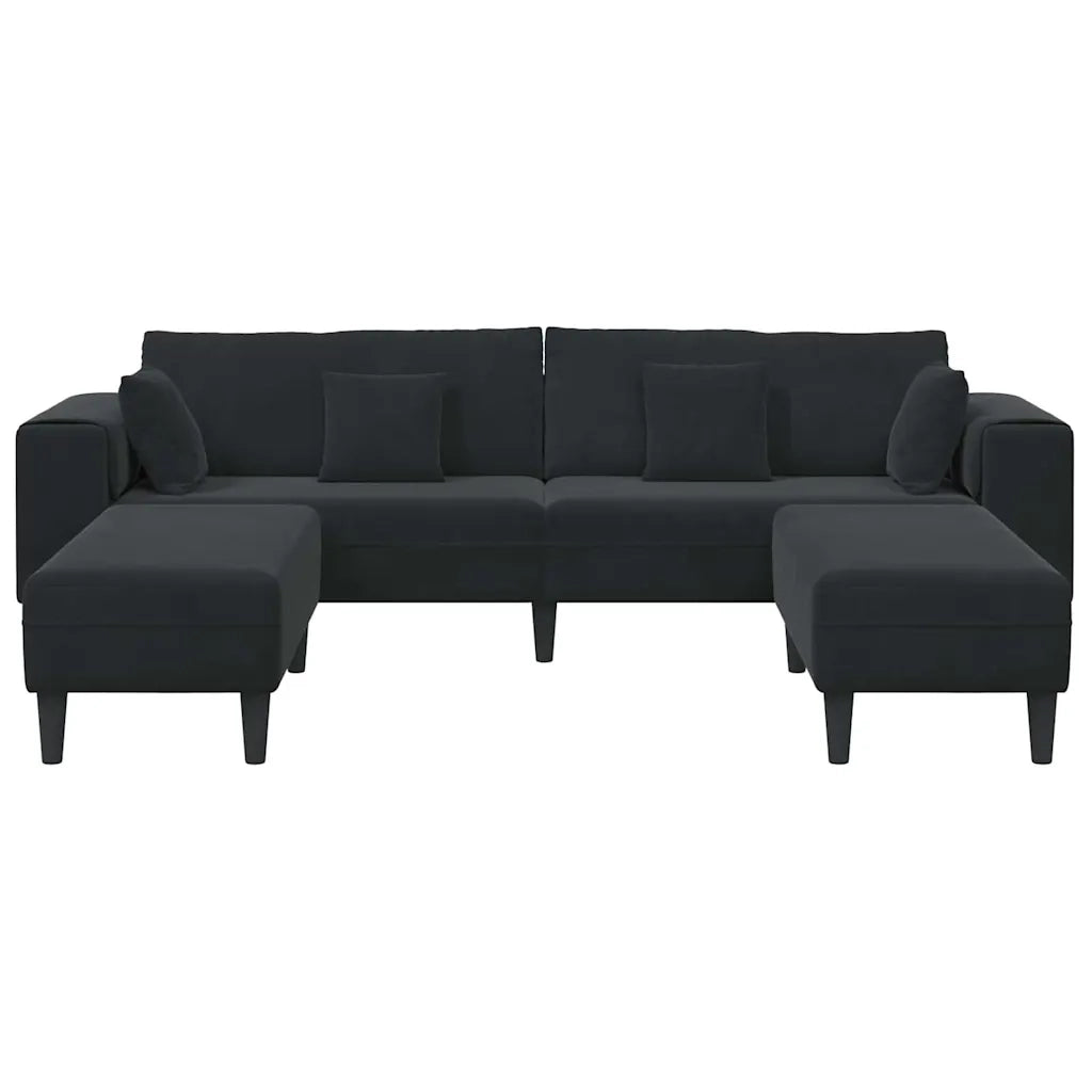 vidaXL Divano in Velluto con cuscino 3 pcs Nero 208 cm Velluto