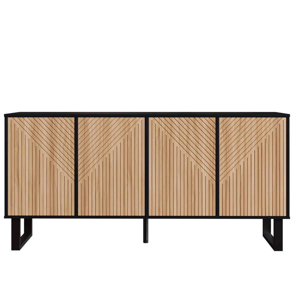 Sideboard moderno minimalista 160x38x75 cm in PB+MDF nero e effetto legno con ampio spazio contenitivo