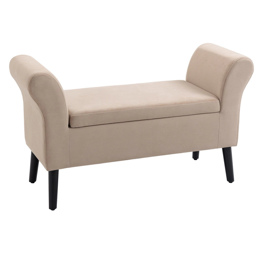 Divano con cassetti e braccioli ¨C zephmum ¨C 111,5x41x65 cm, Beige, Poliestere vellutato