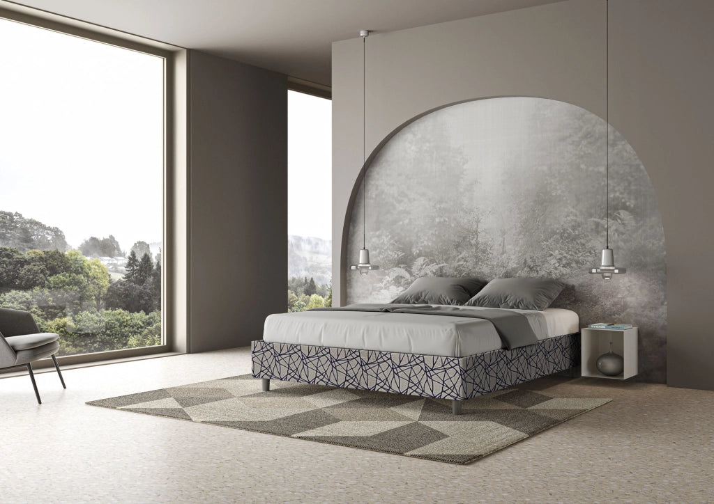Letto Matrimoniale 160x200 cm con Rete e Contenitore Giroletto con Alzata Comoda Imbottito in Tessuto Era Azelia Blu
