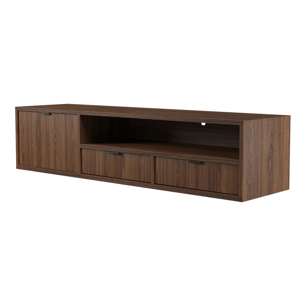 Mobile TV Sospeso Moderno Per Soggiorno Con 1 Anta A Ribalta 2 Cassetti Vano A Giorno Con Passacavo Struttura In Melaminico Design Contemporaneo 150 X 35 X 40 Cm Noce