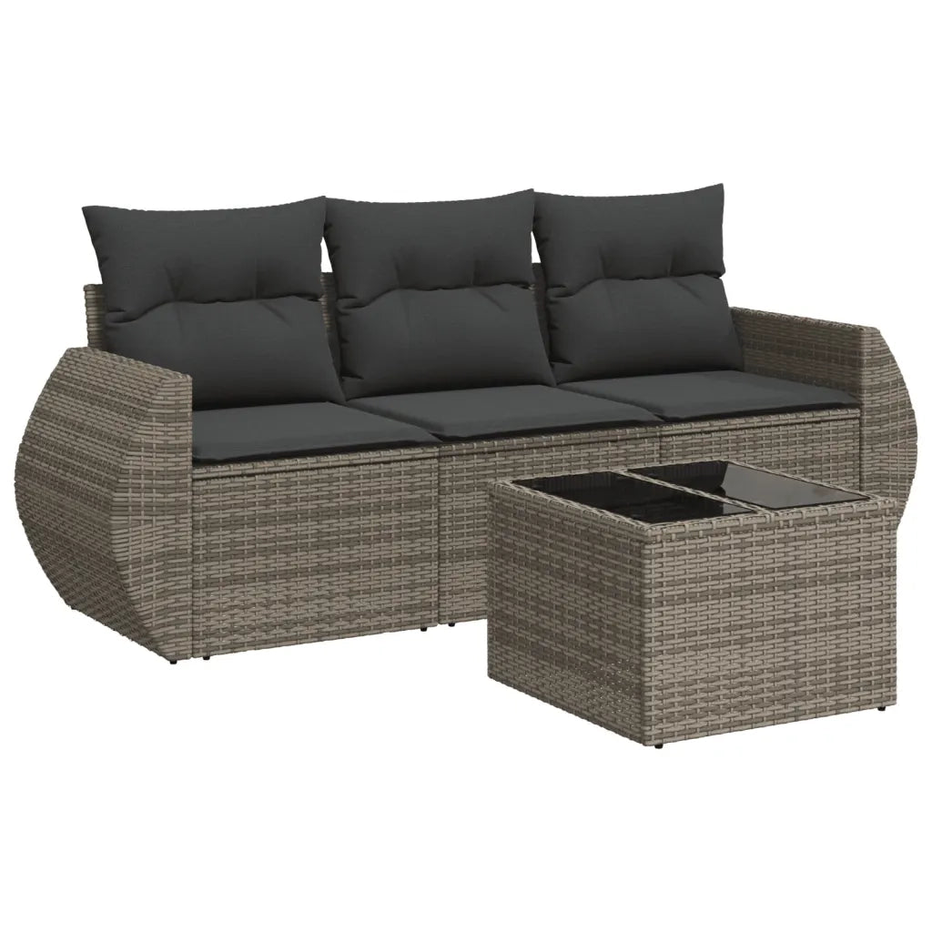 Set Divani da Giardino 4 pz | Set Salotto da Giardino con Cuscini in Polyrattan Grigio