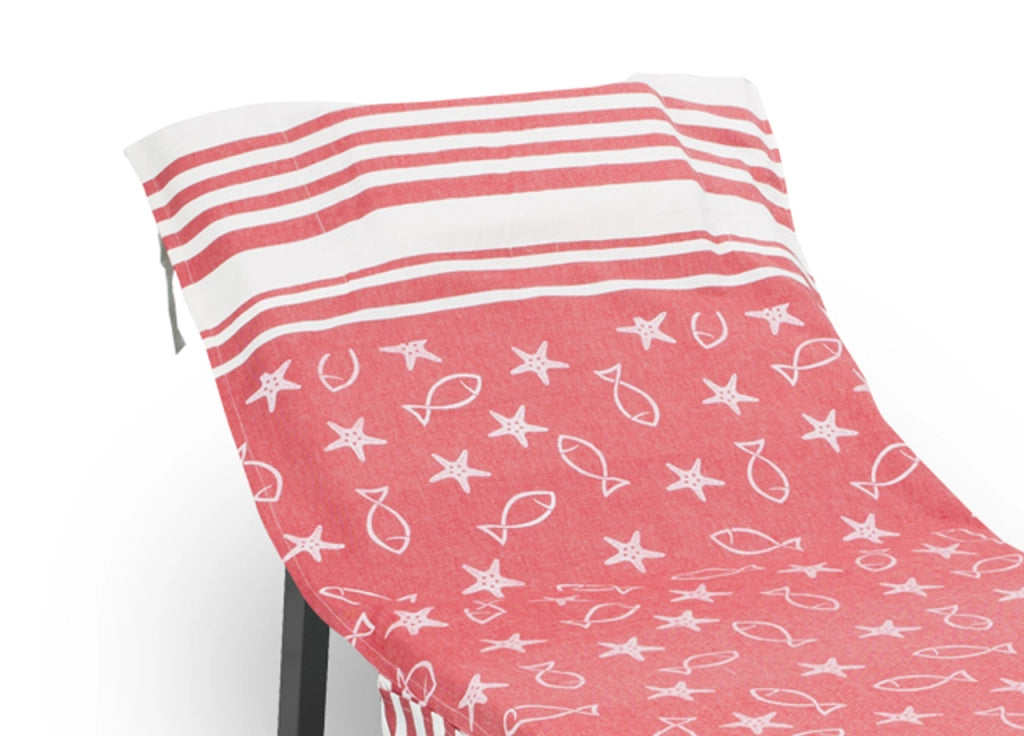 Telo Mare Lettino Spiaggia Piscina Con Cuscino Imbottito E Tasche Fishy Corallo