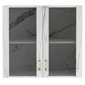 Pensile Cucina con Ante in Vetro 80x72x32 cm Bianco Effetto Marmo