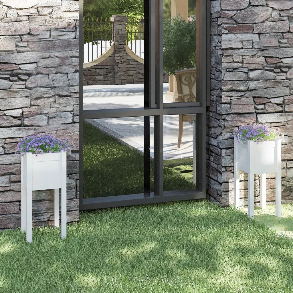 2 pz Fioriere | Cassetta per fiori | Vaso da Giardino Bianche 31x31x70 cm in Legno di Pino