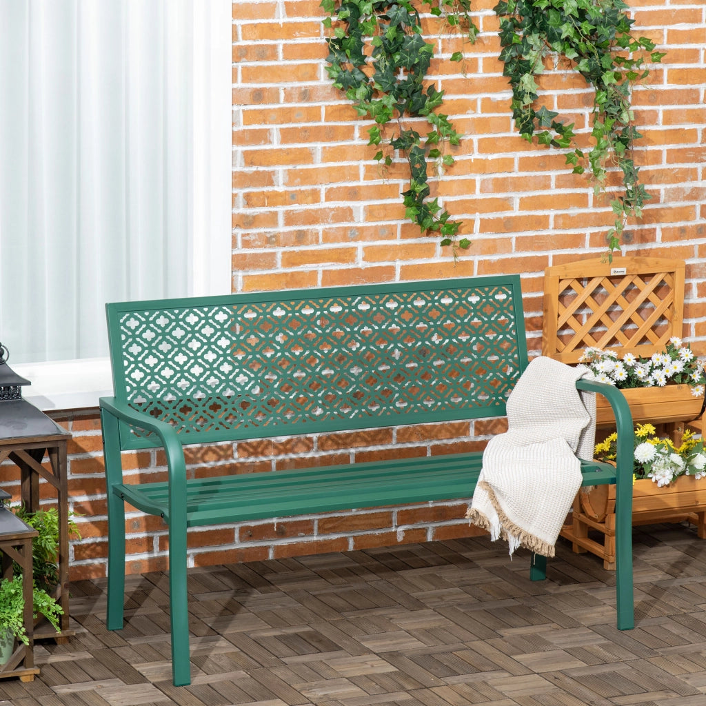Panchina da Giardino ¨C Zephmum ¨C Verde Scuro Acciaio 127x63x83 cm