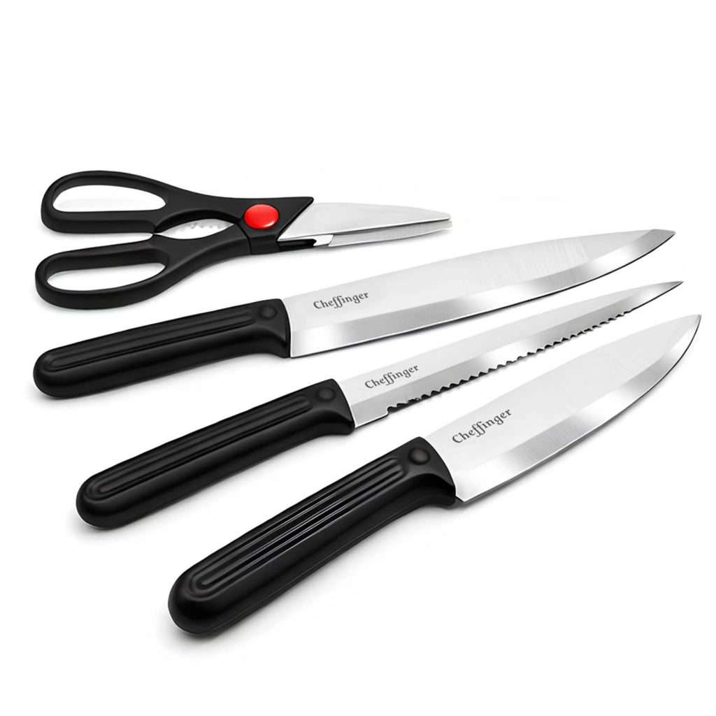 Set Coltelli 7 pezzi con Blocco Portacoltelli e Forbici Manici Ergonomici Nero / Argento Cheffinger