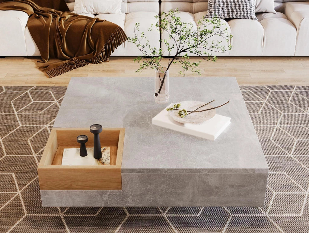 Tavolino da caffè 72x72 cm grigio cemento con box removibile