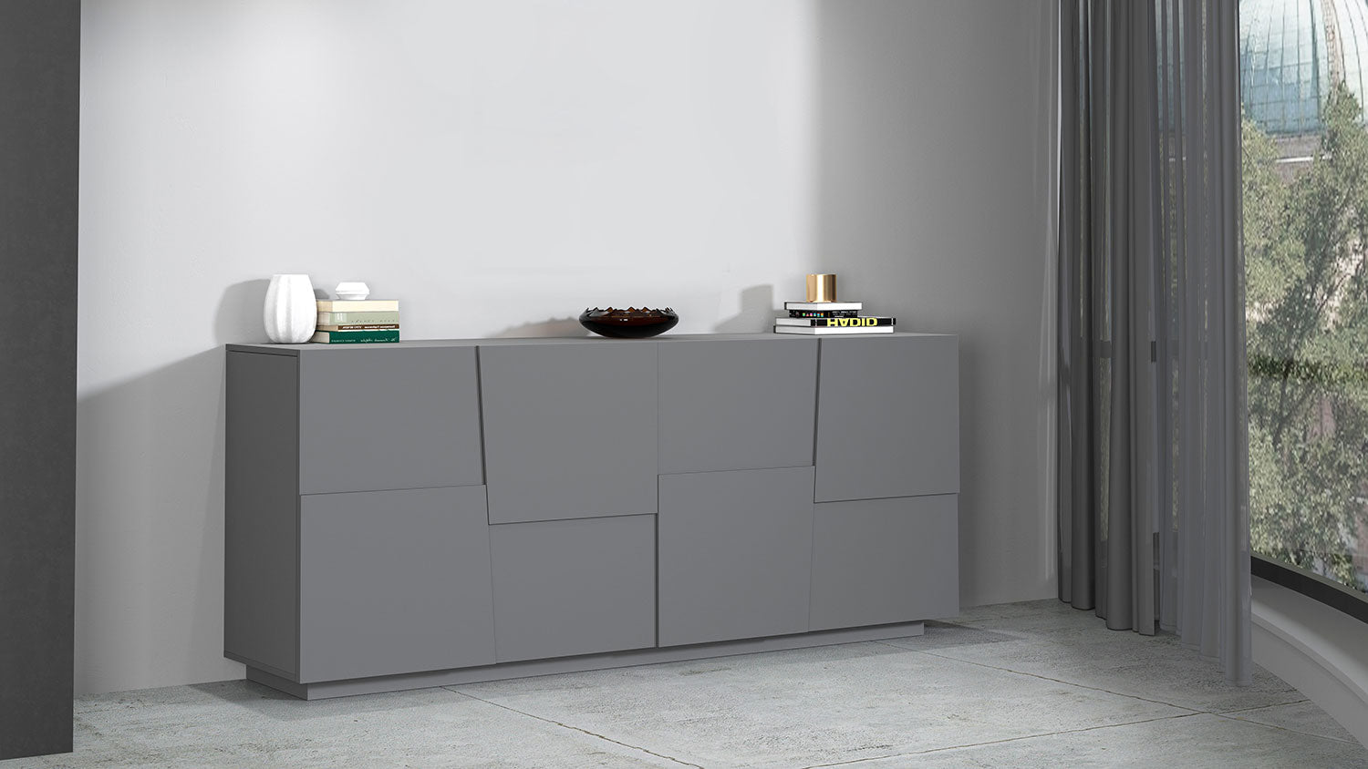 Credenza 4 Ante 200x44x86 cm Pongo 4A Grigio Antracite Opaco