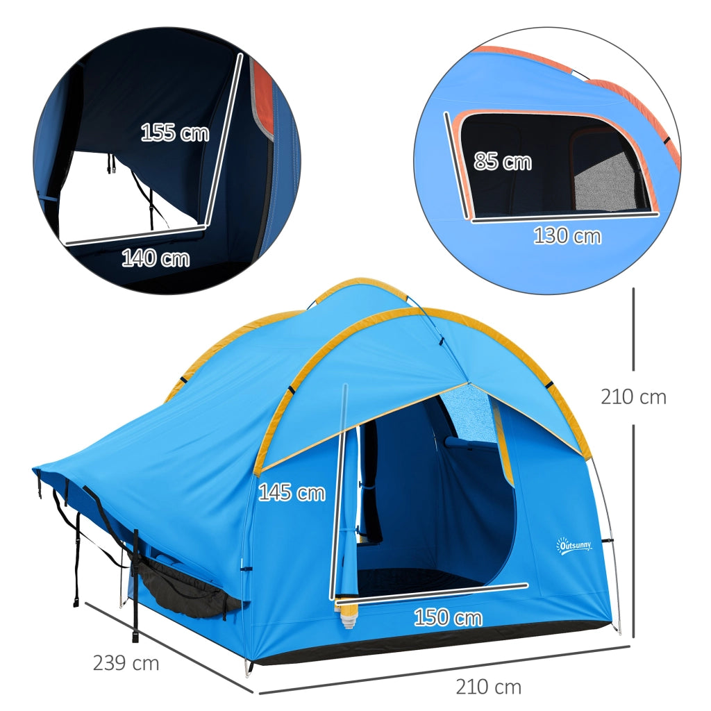 Tenda da campeggio 3 porte ¨C zephmum ¨C 239x210x210 cm, arancione e blu