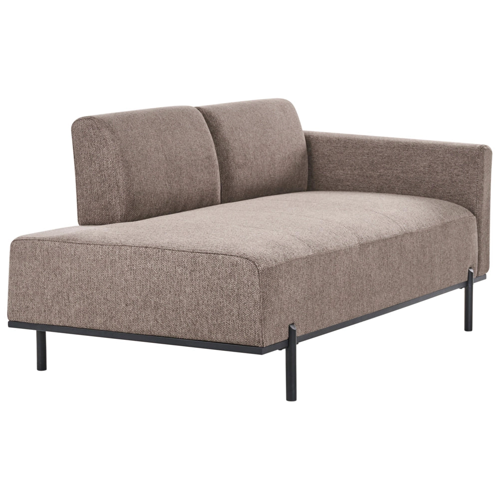 Chaise Lounge a destra marrone in finto lino Stile minimalista Gambe in metallo Chaise da salotto