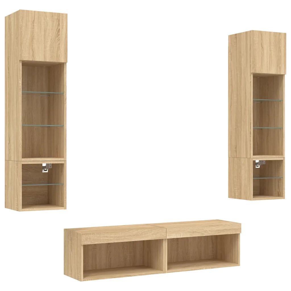 Mobili TV a Muro con LED 6pz-Set di 6 Credenza per TV sospesa Rovere Sonoma Legno Multistrato 675342
