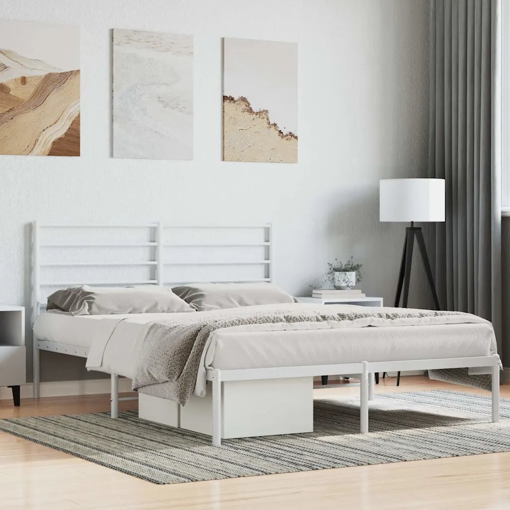 Letto matrimoniale | Letto per adulti | Giroletto con Testiera Metallo Bianco 140x190 cm