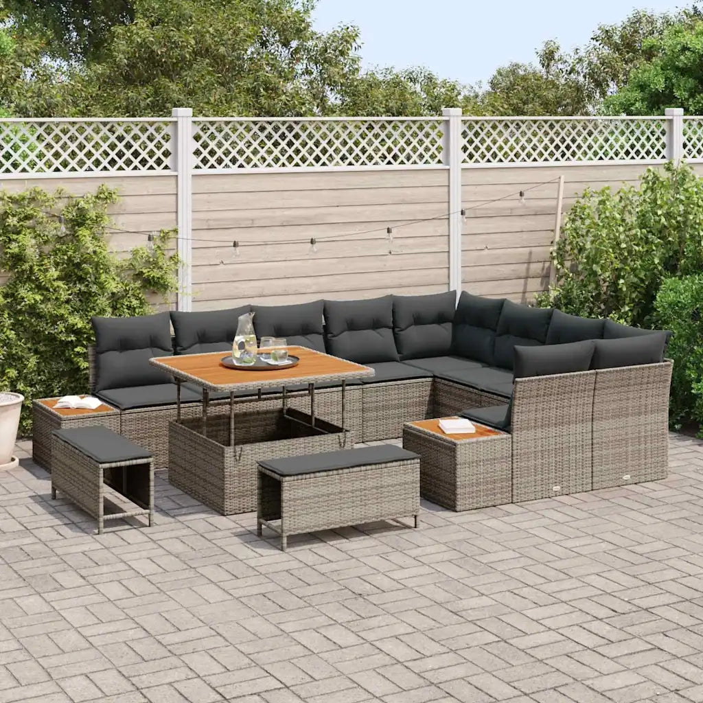 Set Divano da Giardino 12 pcs Grigio polyrattan