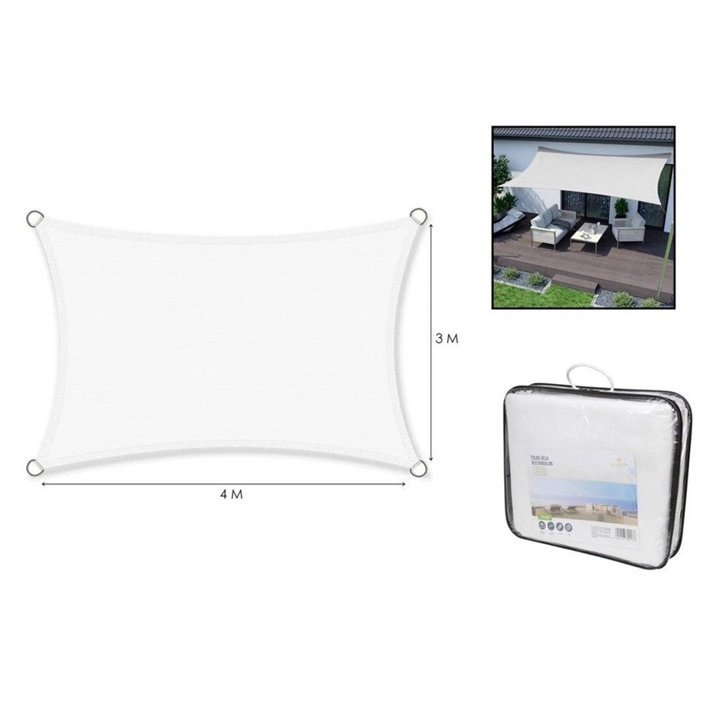 Trade Shop - Vela Tenda Rettangolare Parasole Protezione Sole Ombra Giardino 3x4 Mt Bianca 017036 -