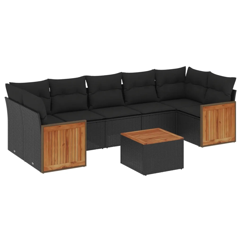 Set Divani da Giardino con Cuscini 8 pz Nero in Polyrattan 3227490