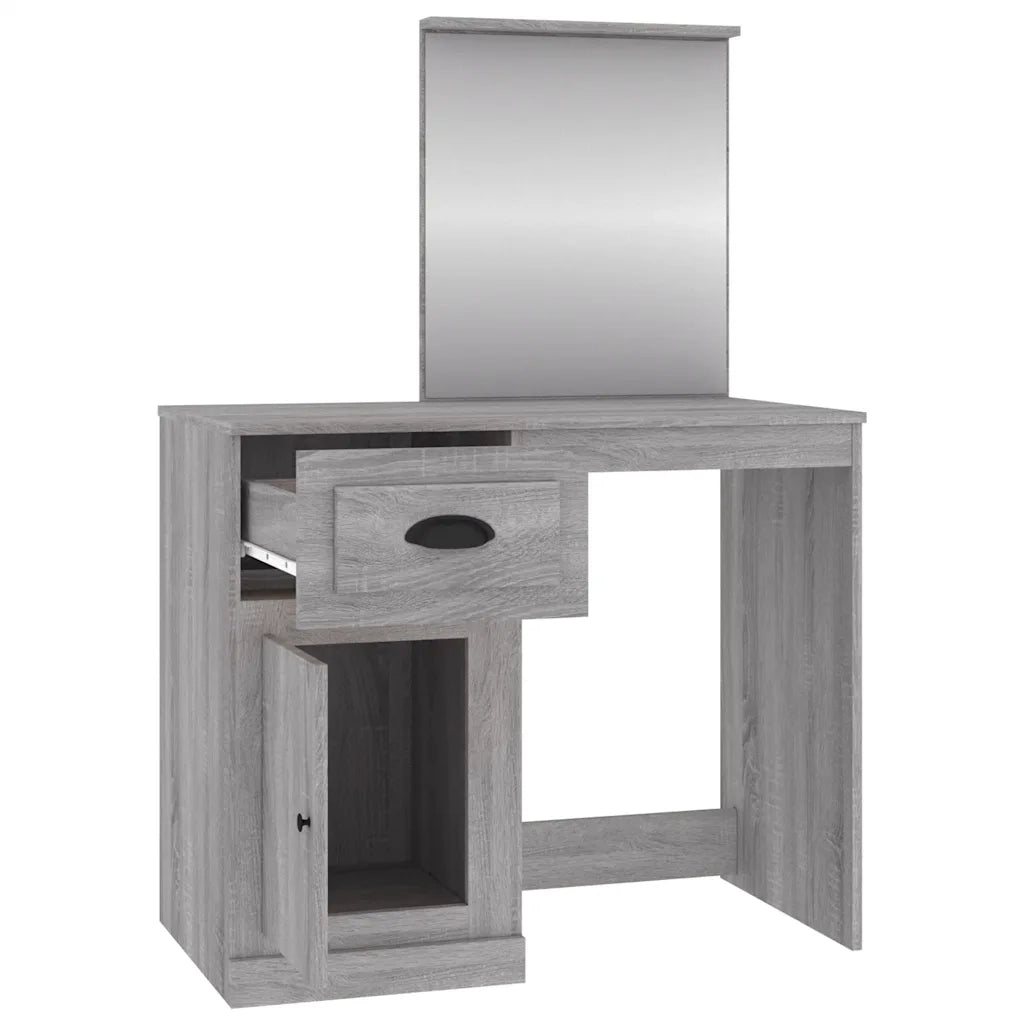 Toeletta | Tavolo da Trucco Specchio Grigio Sonoma 90x50x132,5cm Legno Multistrato