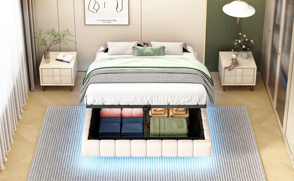 letto imbottito lino beige 140 x 200 cm