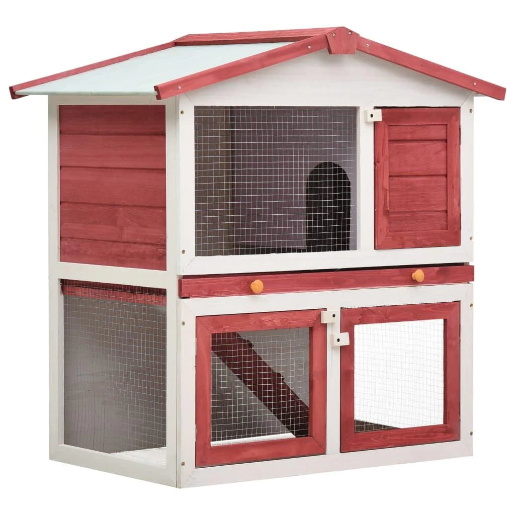 Conigliera da esterno 94 x 60 x 98 cm 3 porte legno rosso 02_0000591