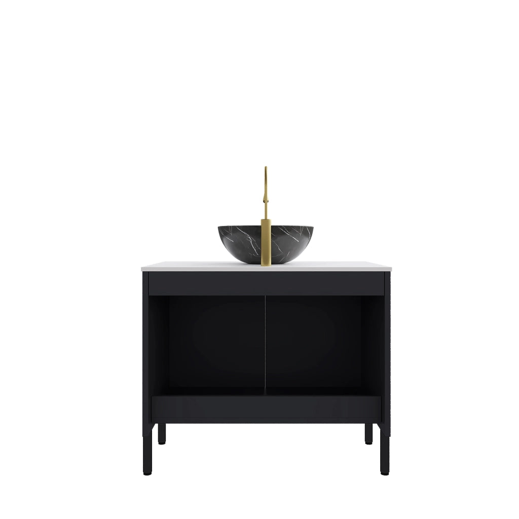Mobile da Bagno con Lavabo e Ante ¨C MINIMAL ¨C Nero, Pietra Sinterizzata Carrara, 76 cm