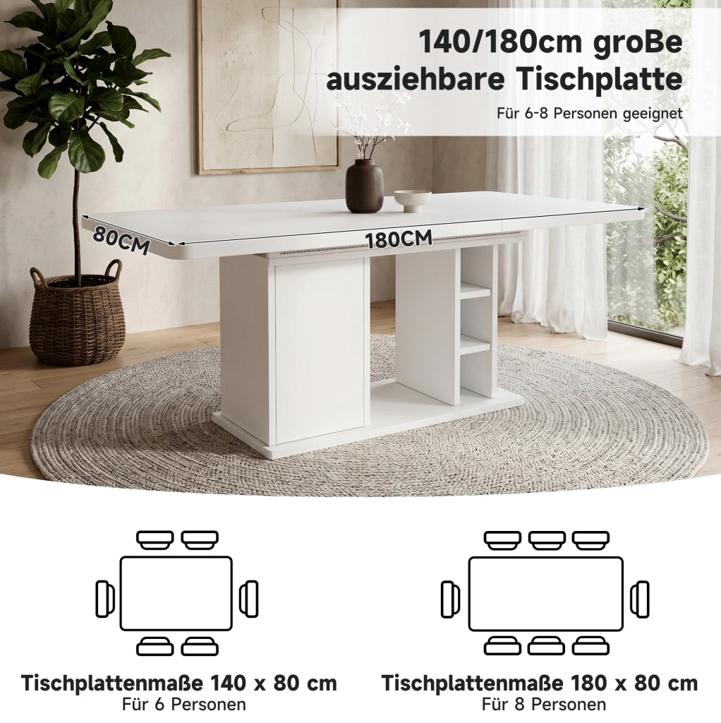 Tavolo da pranzo allungabile 140/180 x 80 cm in MDF bianco con vano contenitore