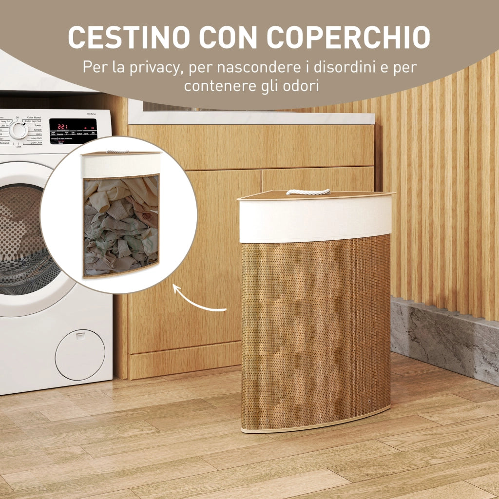 Cesto Portabiancheria Angolare in Bamb¨´ ¨C Minimal ¨C 35x35x60 cm, Marrone
