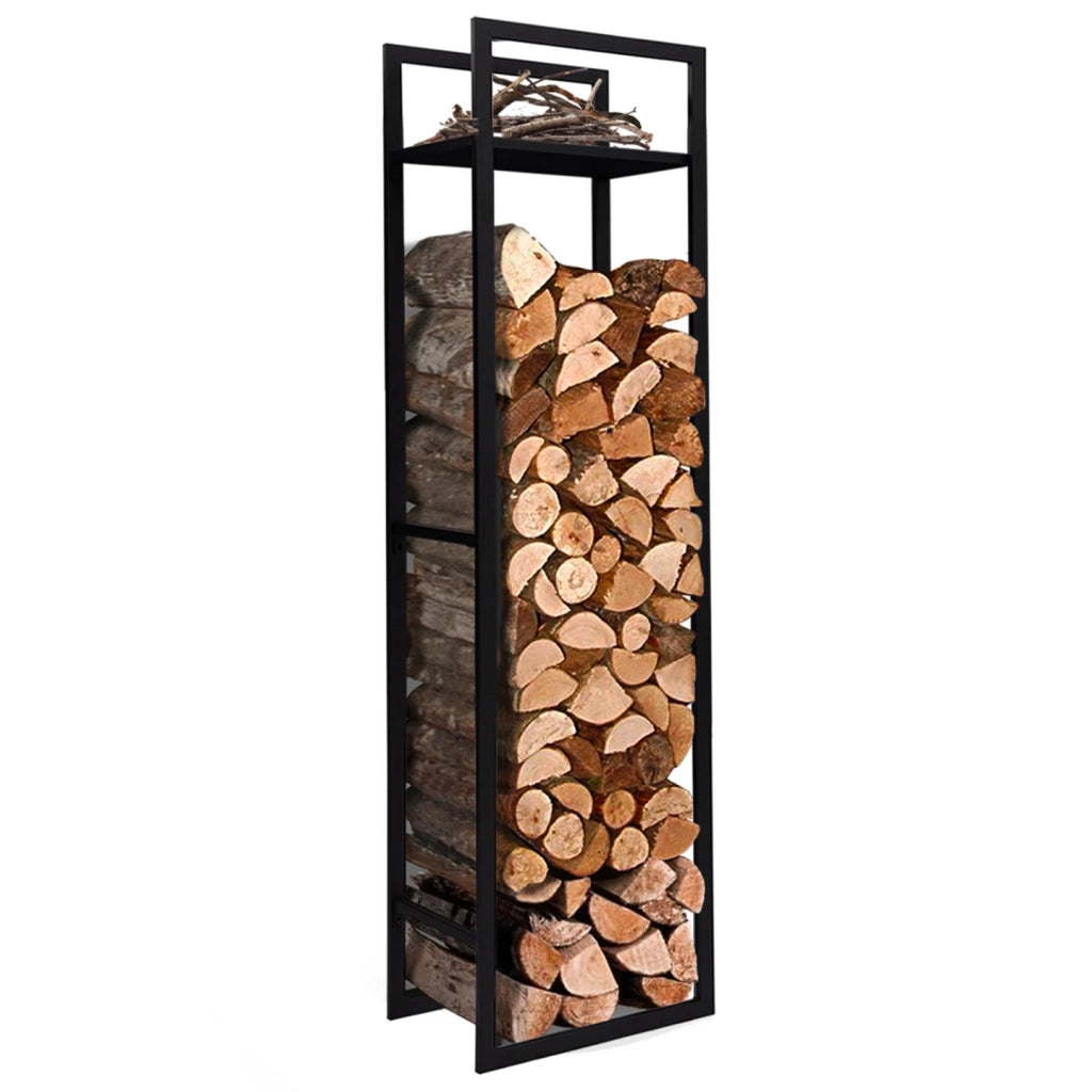 IDMarket - Portaceppi verticale in acciaio nero con ripiano H.170 CM per caminetti