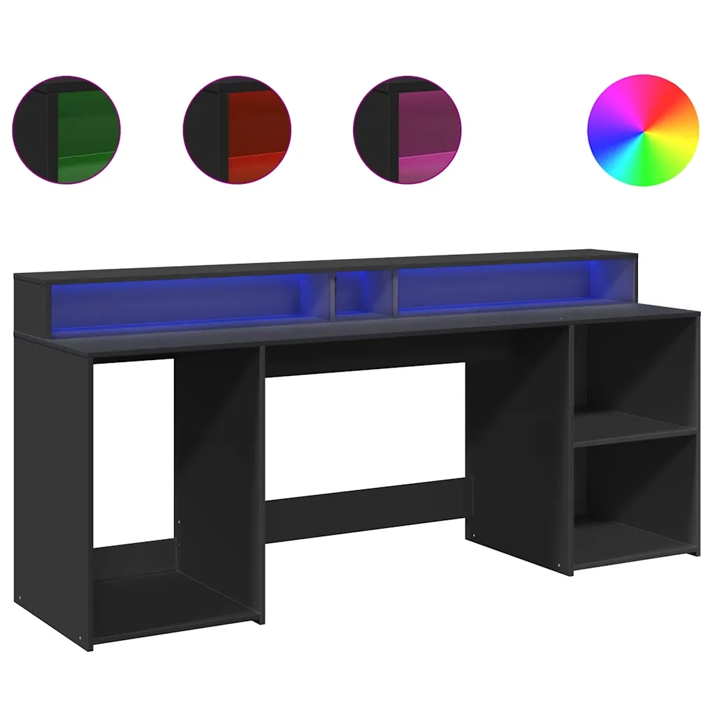 vidaXL Scrivania con Luci LED Nera 200x55x91 cm in Truciolato
