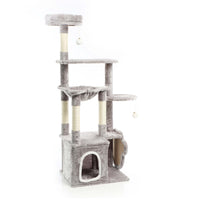 Fudajo Albero tiragraffi grigio con zampa 135cm Con sisal e casetta Cuccia per gatti Nicchia