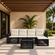 Set Divano da Giardino 6 pcs Nero e Bianco Crema polyrattan 3435112