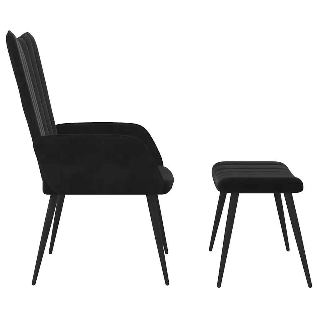 Poltrona Relax con Sgabello Nero in Velluto