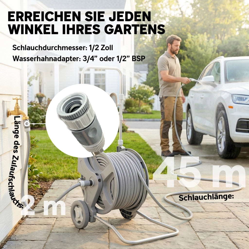 Carrello per Tubo 45 m con Maniglia e 2 Ruote ¨C zephmum ¨C Grigio 45x44x78 cm