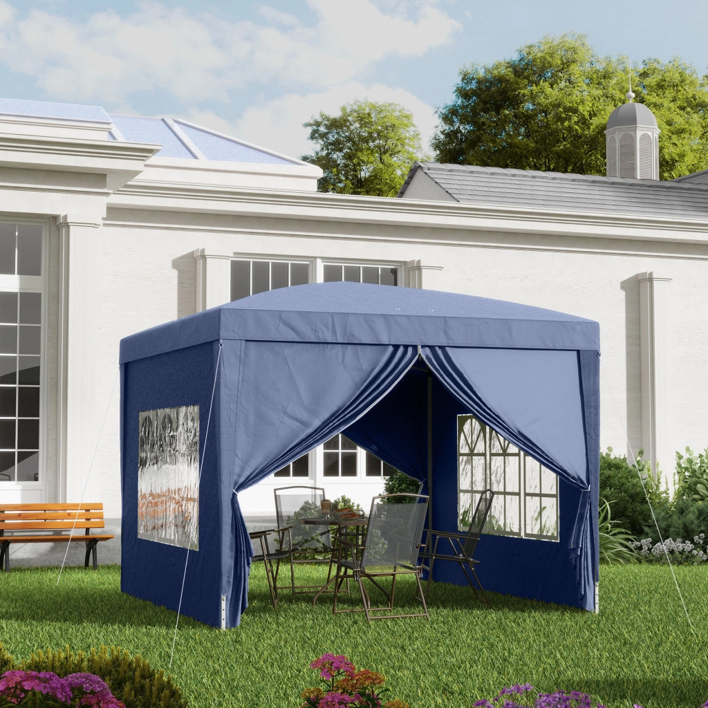 Tendone Pieghevole per Giardino ¨C Zephmum ¨C Blu 300x300x258 cm con Finestre e Custodia