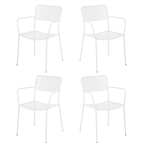 Set 4 sedie da Giardino con Braccioli 57x45/58x81,5h cm in Metallo Aura Bianco