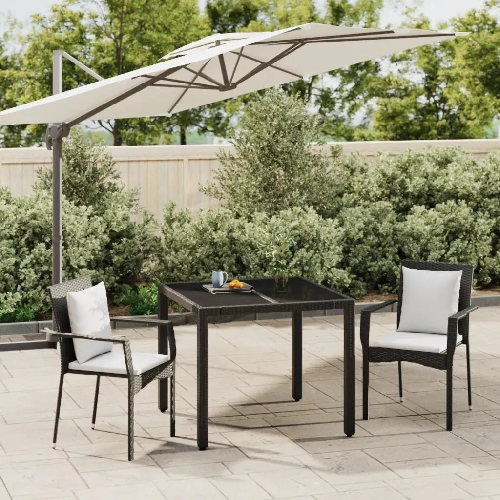 Set da Pranzo da Giardino 3 pz | Set Salotto da Giardino con Cuscini Nero in Polyrattan