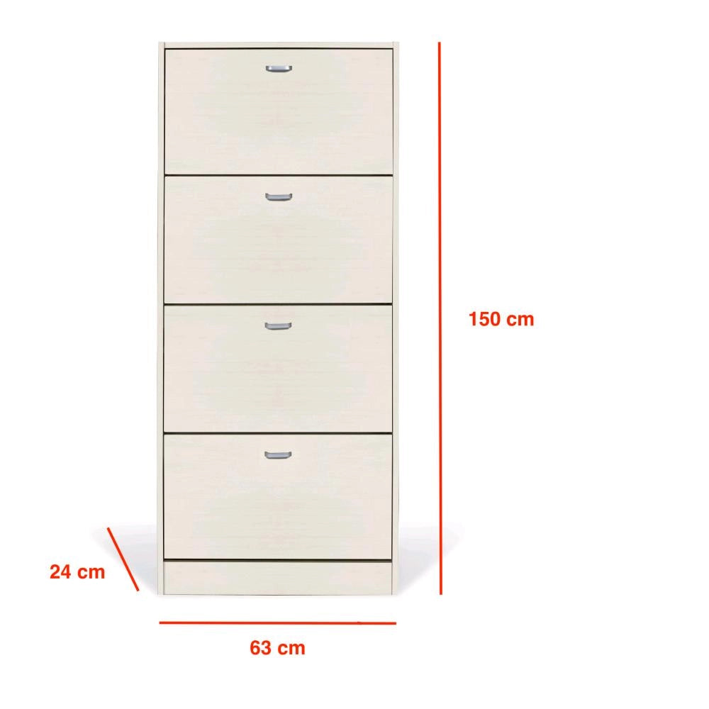 Scarpiera in Legno 4 Ante colore Bianco Nordico Mobiletto 24 Paia 63x24x150H cm